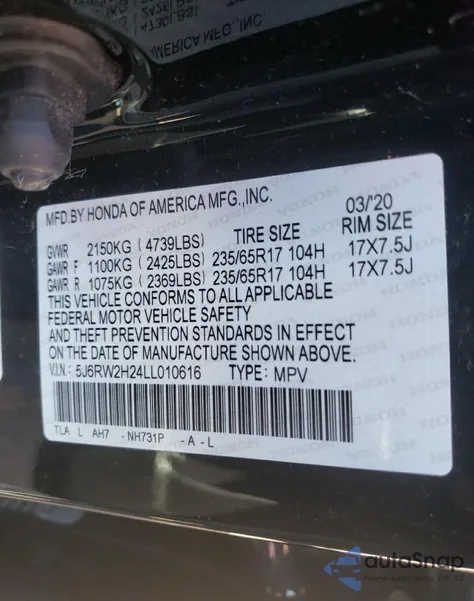 2020 Honda Cr-V Lx from USA, damaged, VIN 5J6RW2H24LL010616